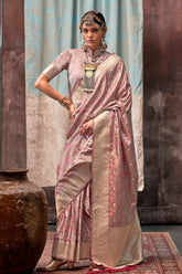 LIGHT PINK SHADED PURE SATIN HANDLOOM WEAVING SILK SAREES